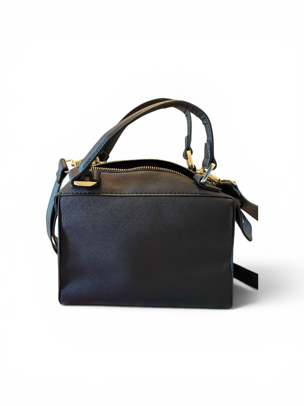 Steve Madden Black Leather Top-Handle Crossbody Bag with Gold Accents - Picture 3 of 15